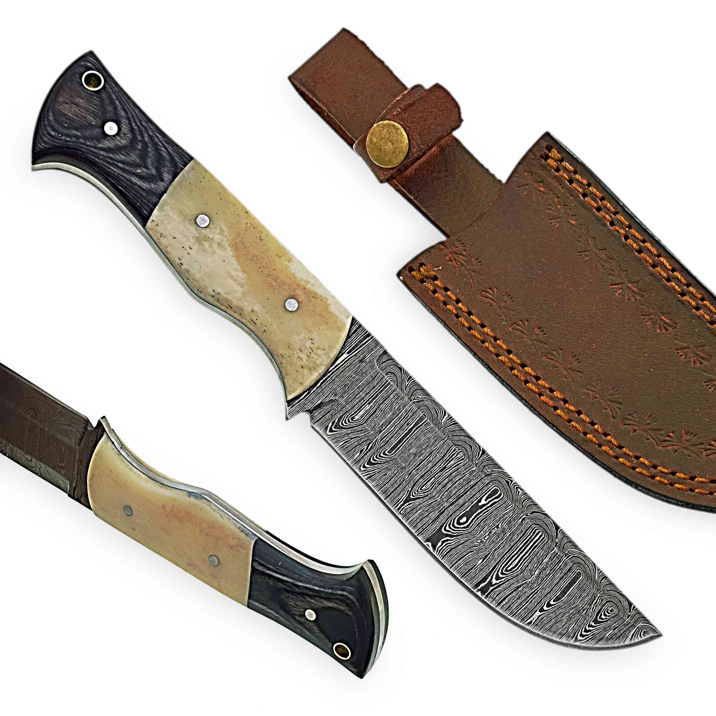 Hand-Forged Damascus Steel Cleaver Knife – Horn Handle Edition