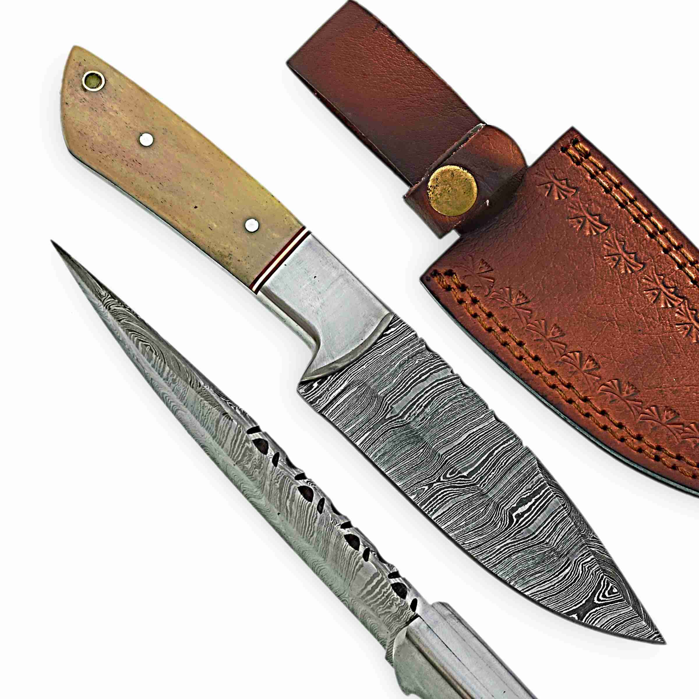 Damascus Steel Hunting Knife – Bone Grip Edition
