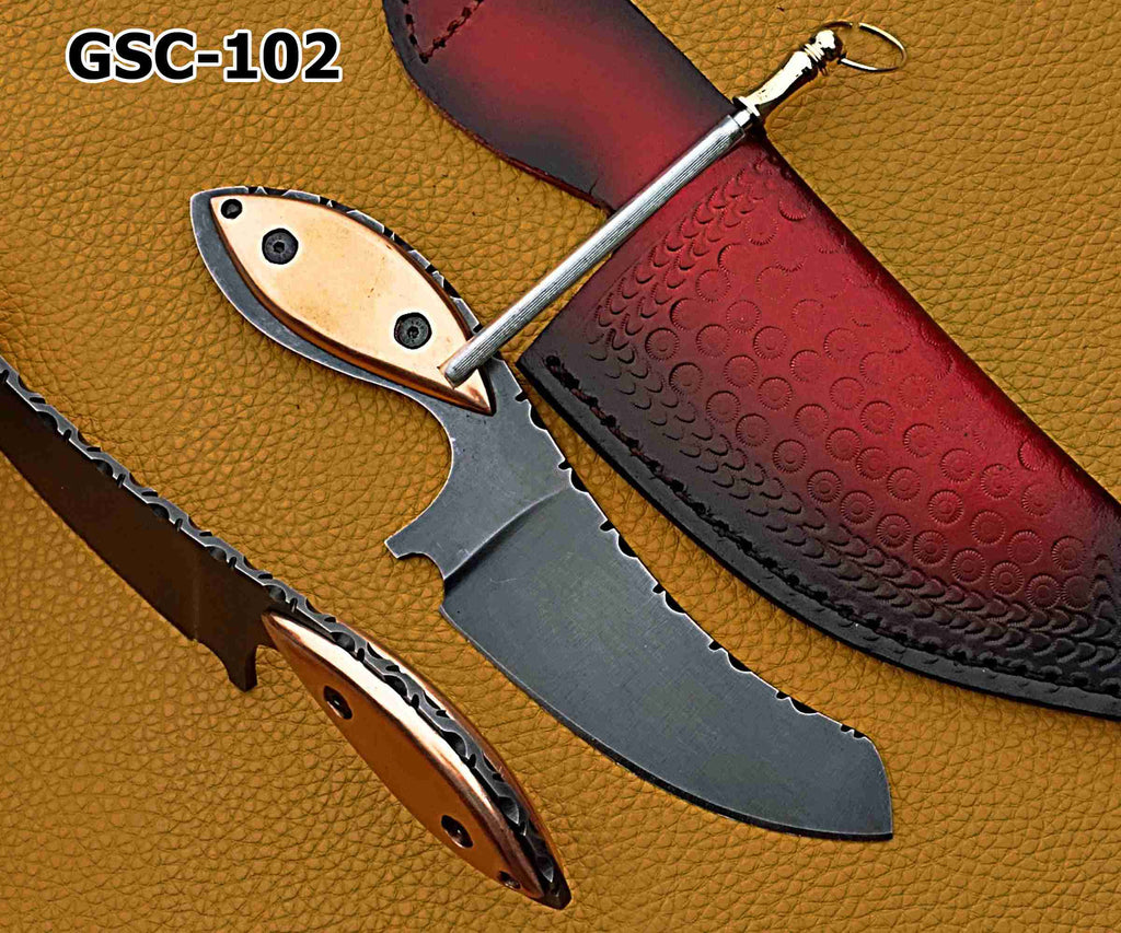 Tactical Fixed Skinner Blade Knife – Matte Black with Leather Sheath
