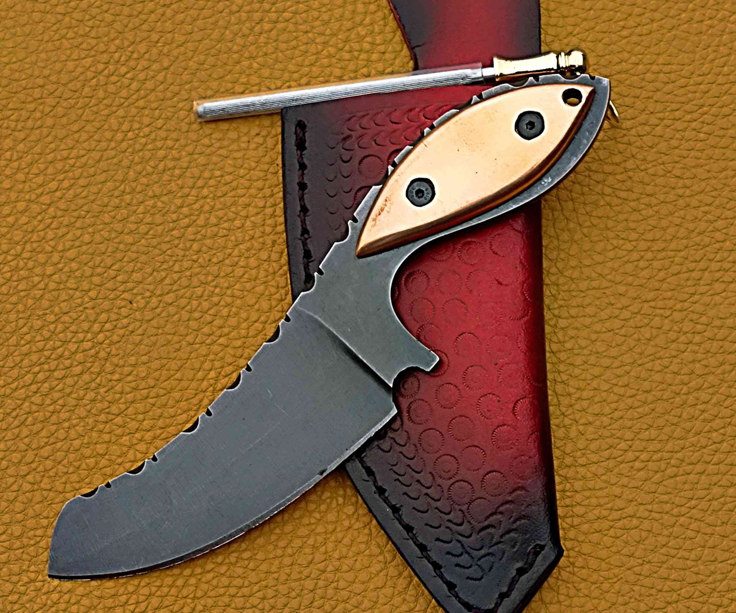 Tactical Fixed Skinner Blade Knife – Matte Black with Leather Sheath