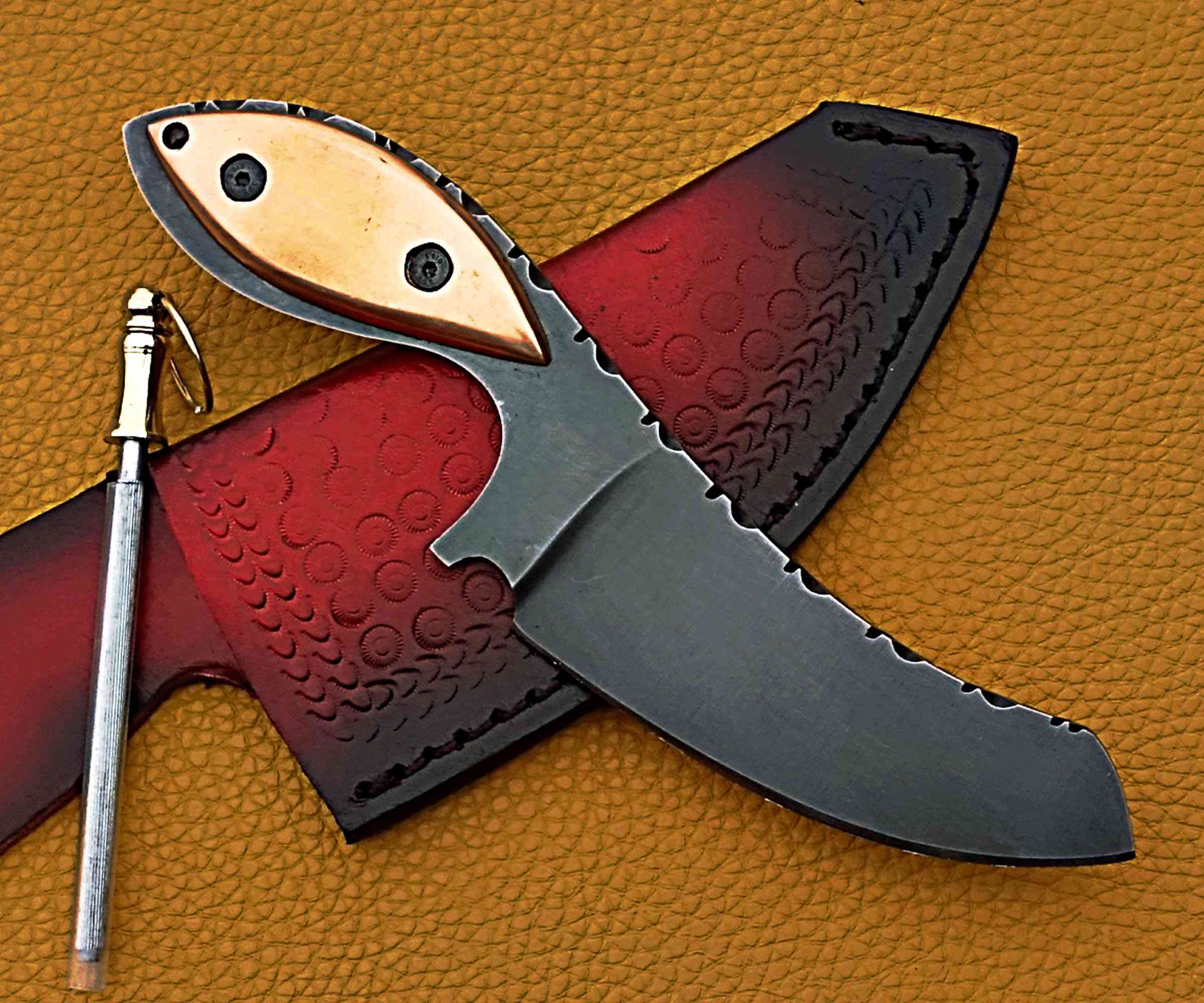 Tactical Fixed Skinner Blade Knife – Matte Black with Leather Sheath