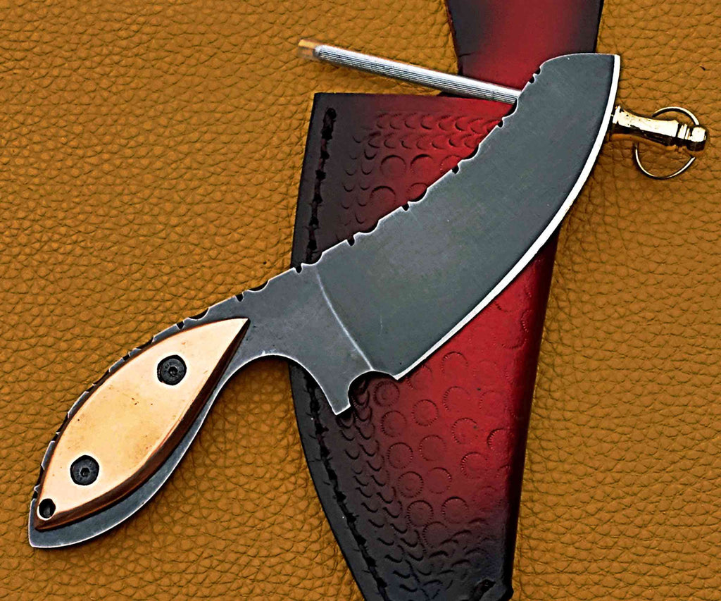 Tactical Fixed Skinner Blade Knife – Matte Black with Leather Sheath