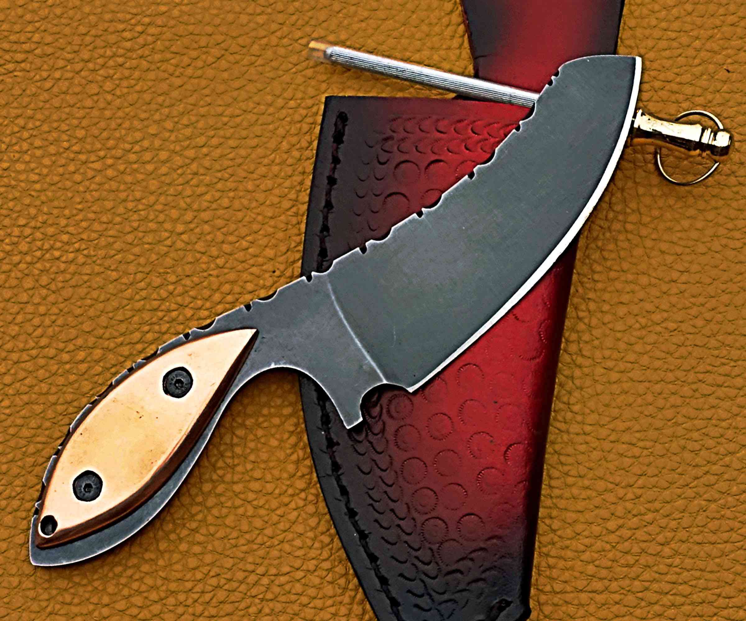 Tactical Fixed Skinner Blade Knife – Matte Black with Leather Sheath