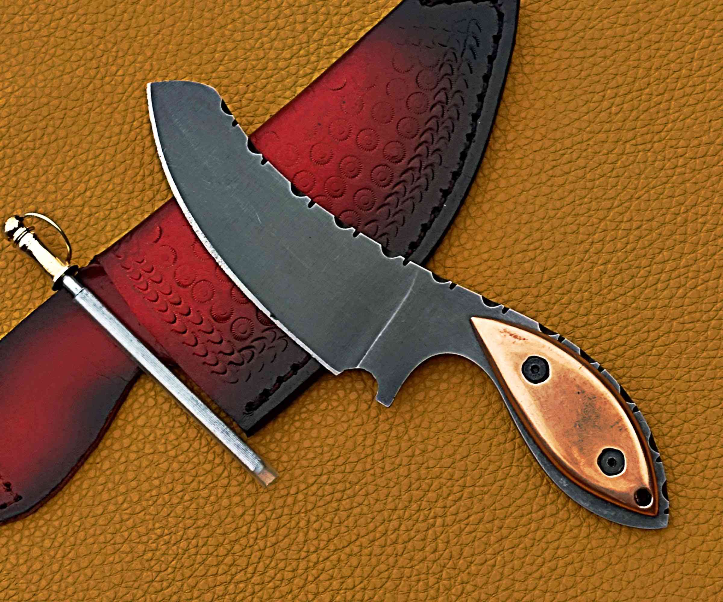 Tactical Fixed Skinner Blade Knife – Matte Black with Leather Sheath