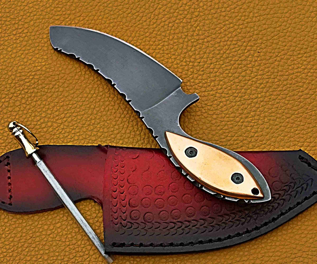 Tactical Fixed Skinner Blade Knife – Matte Black with Leather Sheath