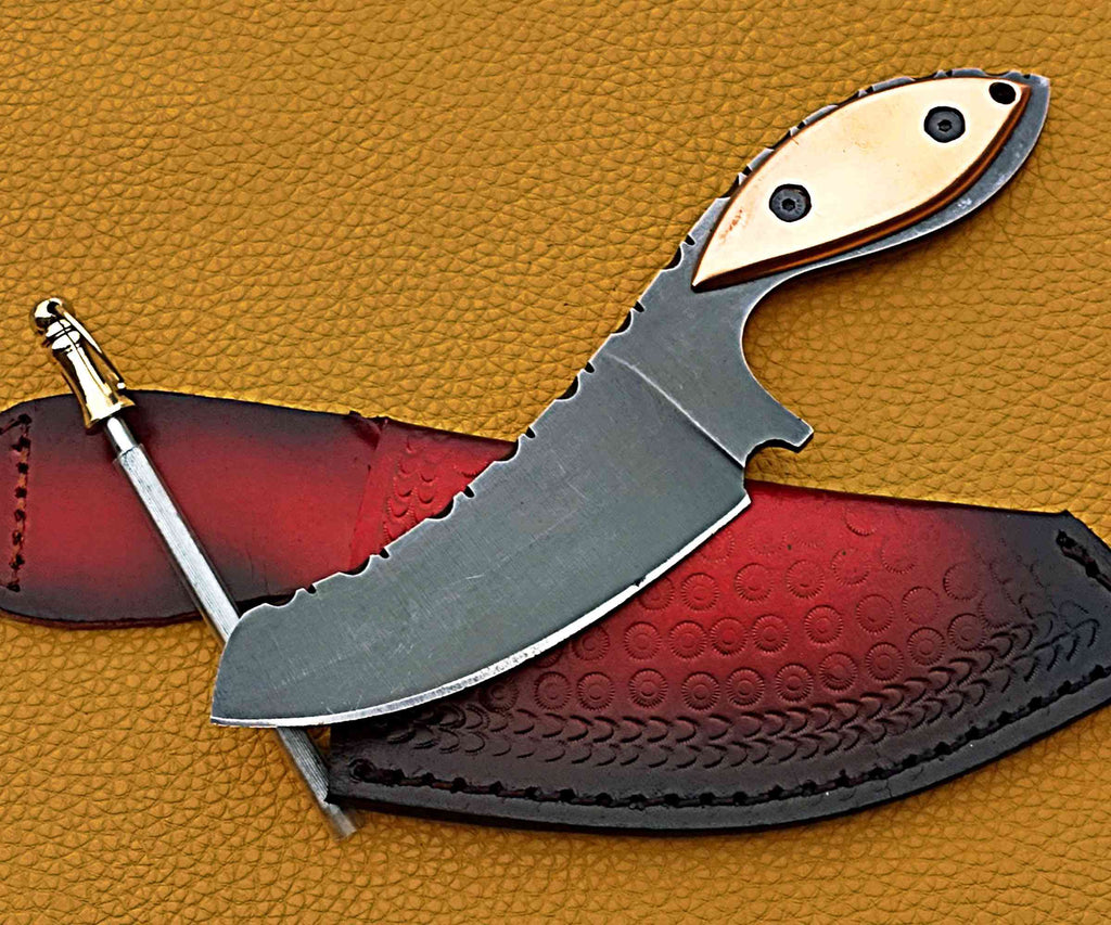 Tactical Fixed Skinner Blade Knife – Matte Black with Leather Sheath