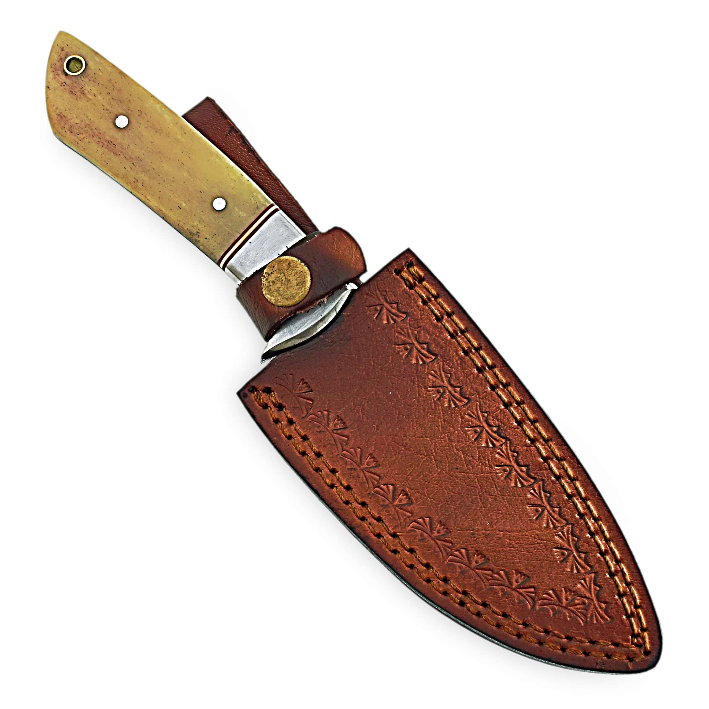 Damascus Steel Hunting Knife – Bone Grip Edition