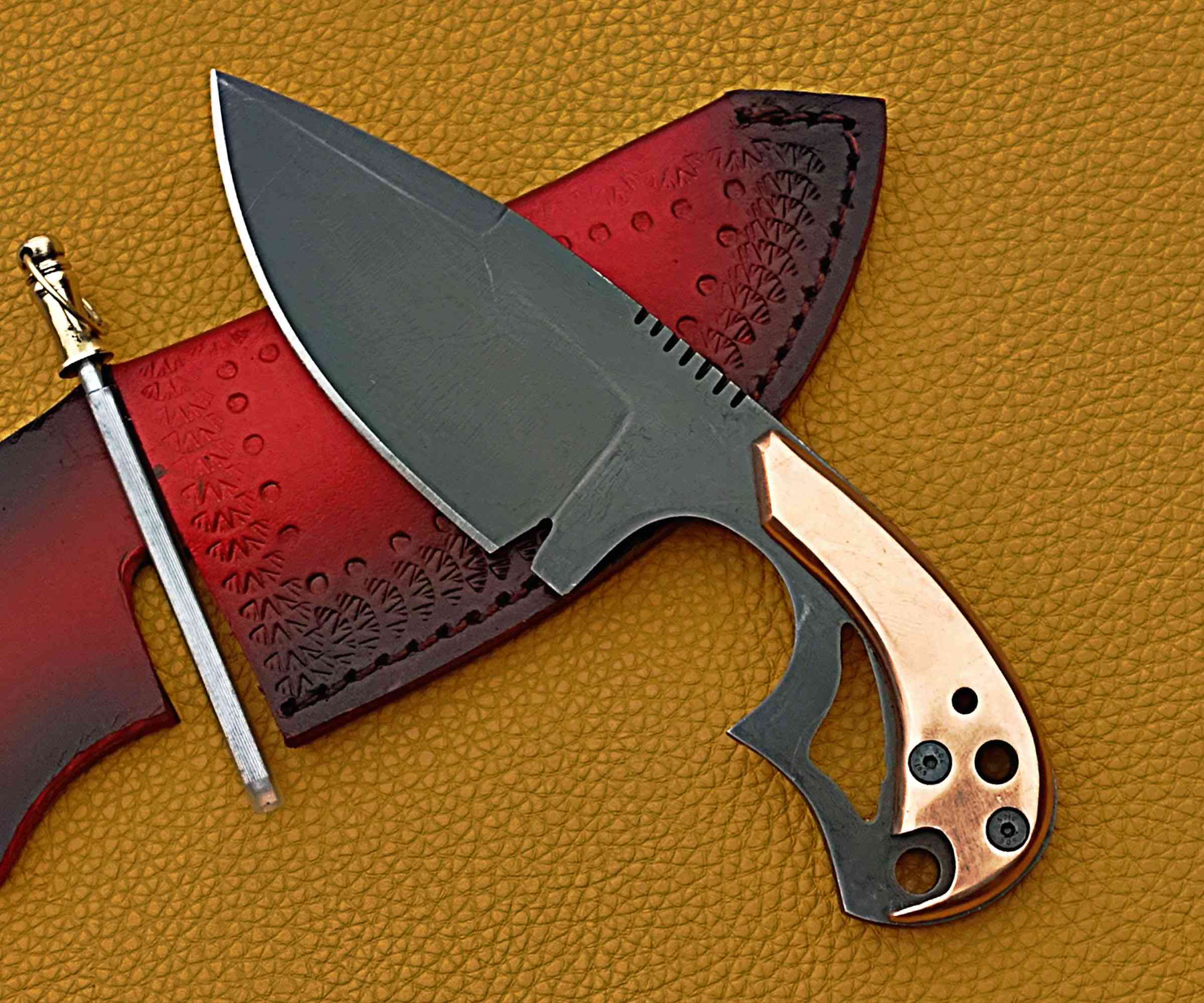 Full Tang Skinner Hunting Knife – Hammered Steel & Wood Handle Combo