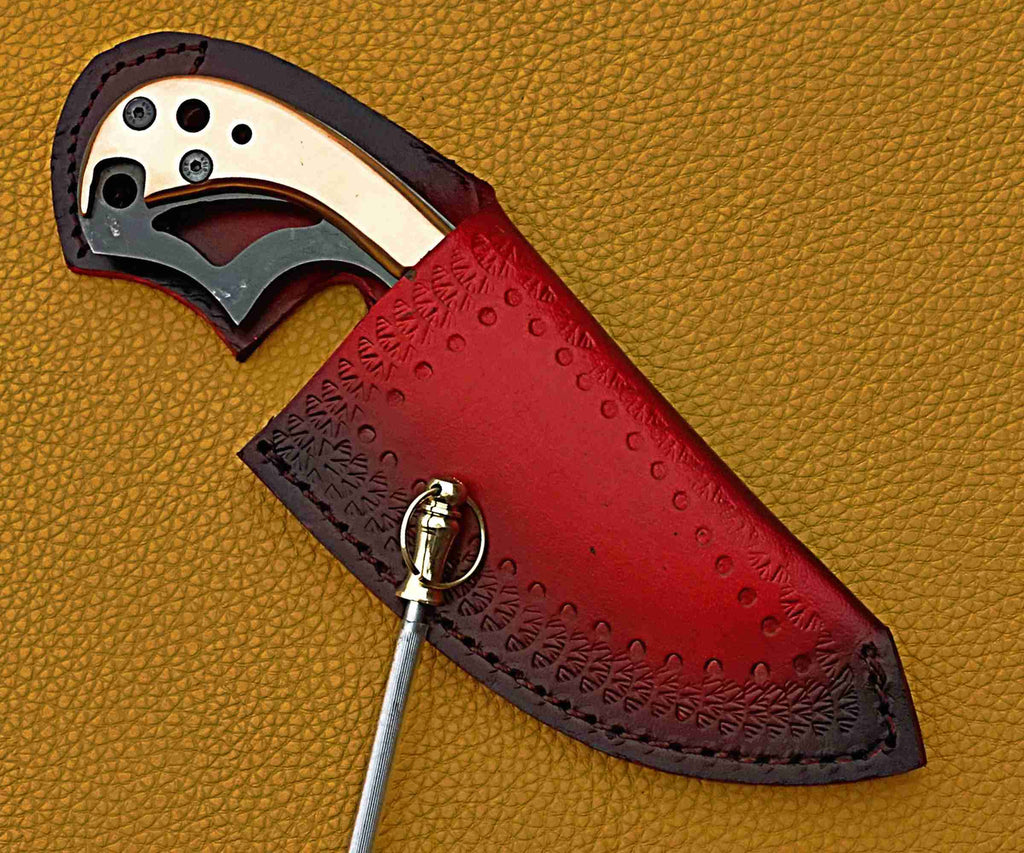 Full Tang Skinner Hunting Knife – Hammered Steel & Wood Handle Combo
