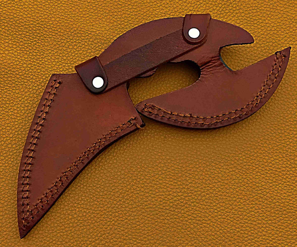 Tactical Karambit Knife – Curved Blade with Wooden Handle & Leather Sheath
