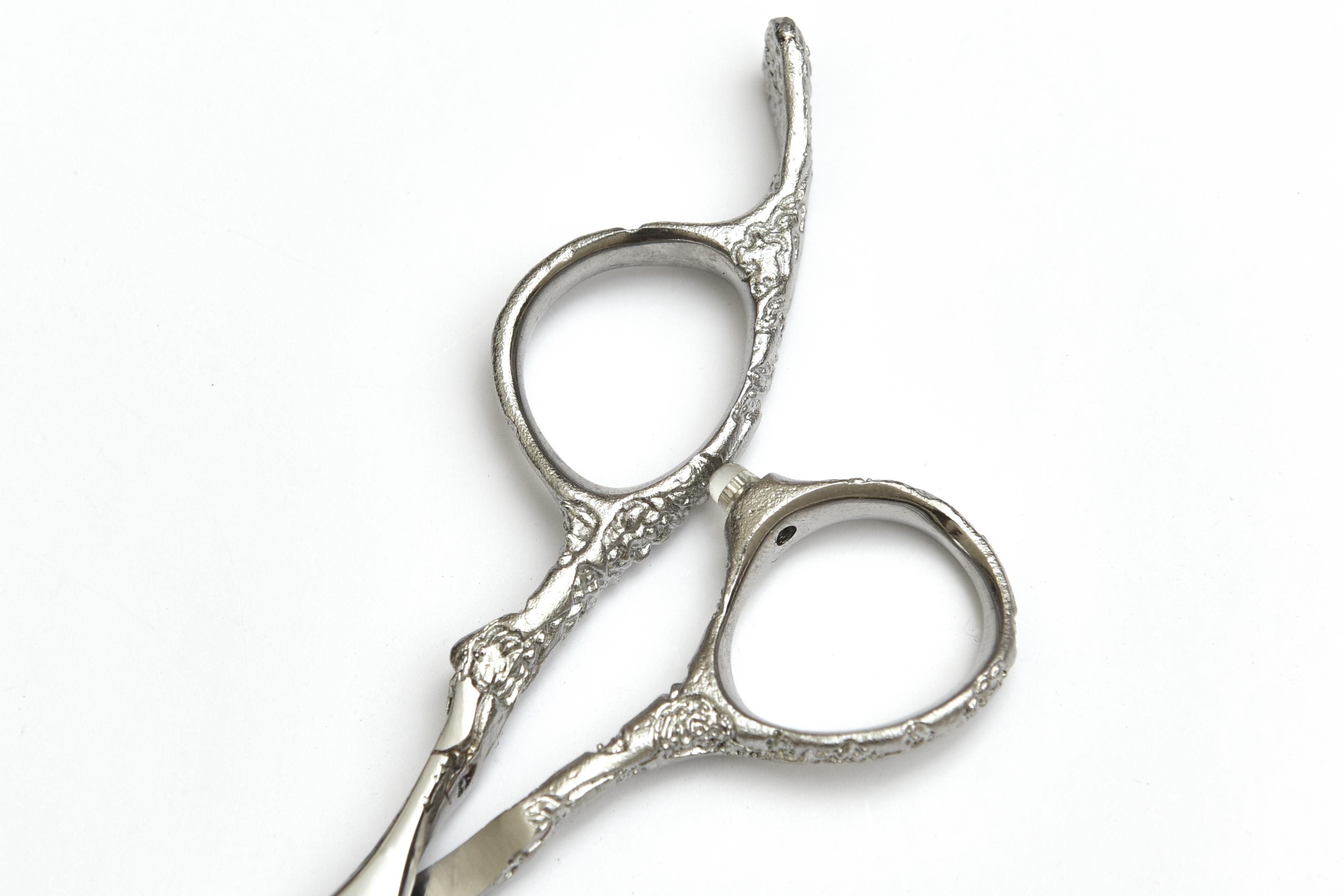 Elegant Silver Hair Shears with Red Jewel