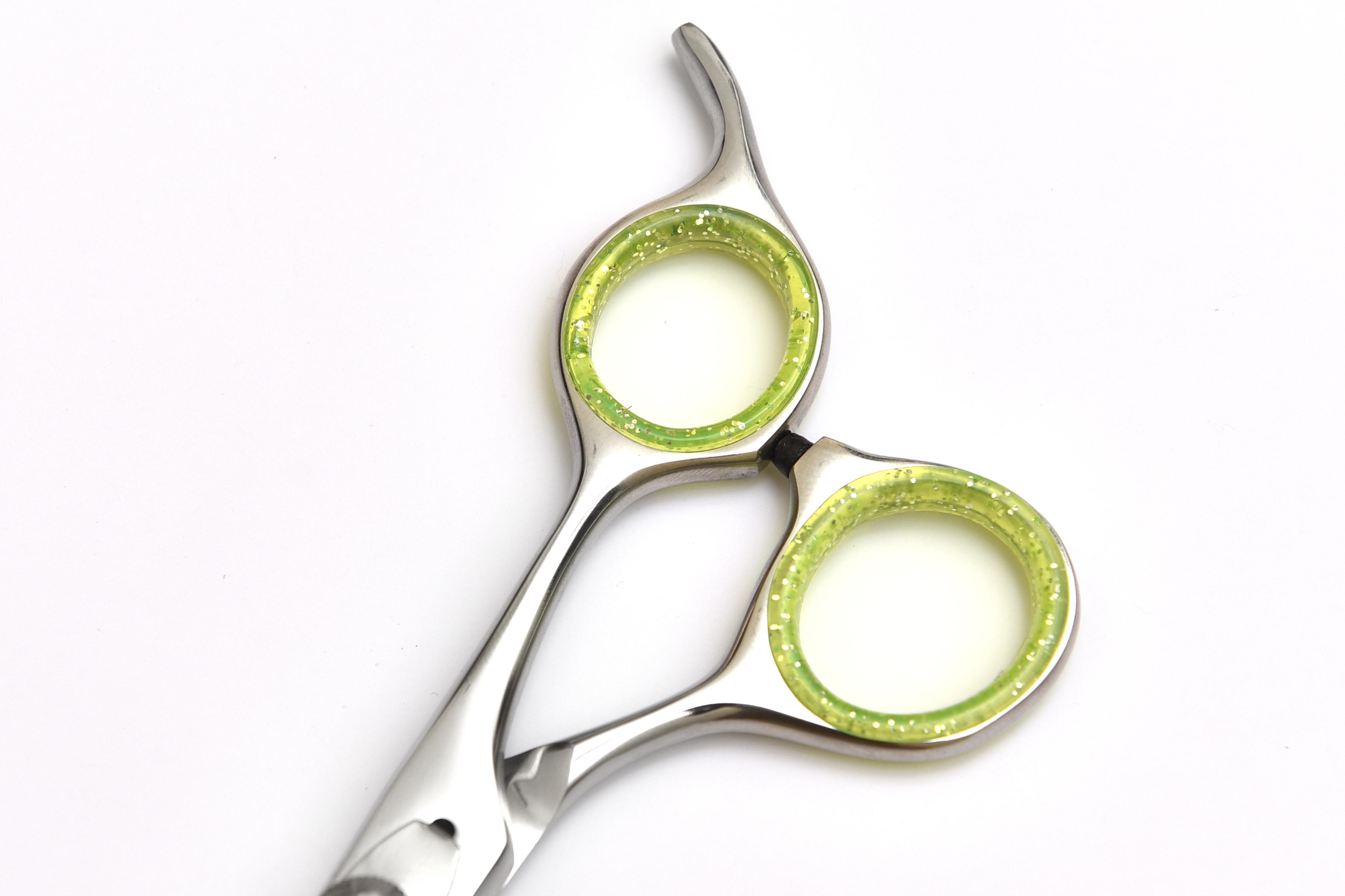 Stainless Steel Hair Cutting Scissors with Green Silicone Grip