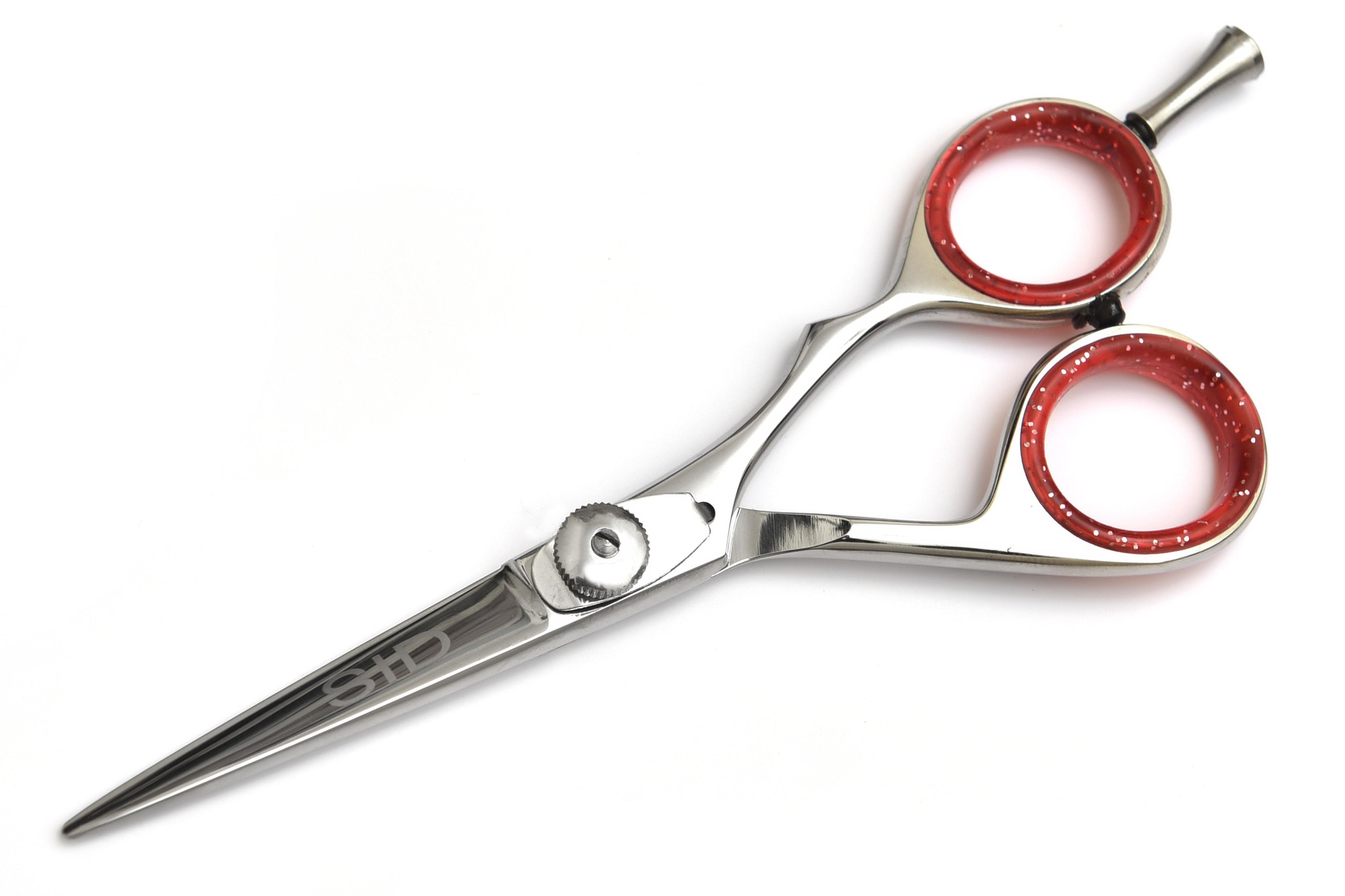 Glitter Handle Hair Cutting Scissors – Red & Silver Finish