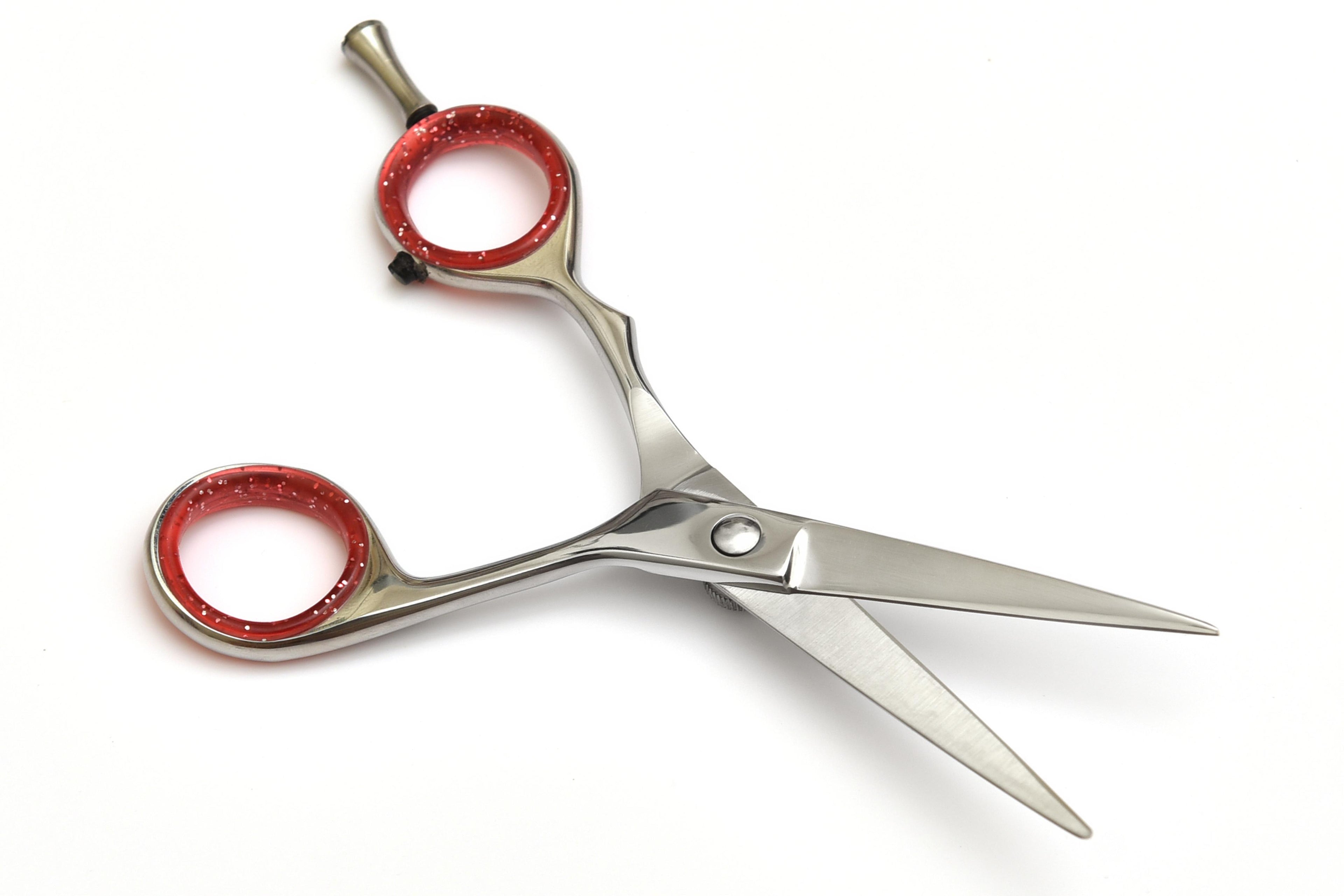Glitter Handle Hair Cutting Scissors – Red & Silver Finish