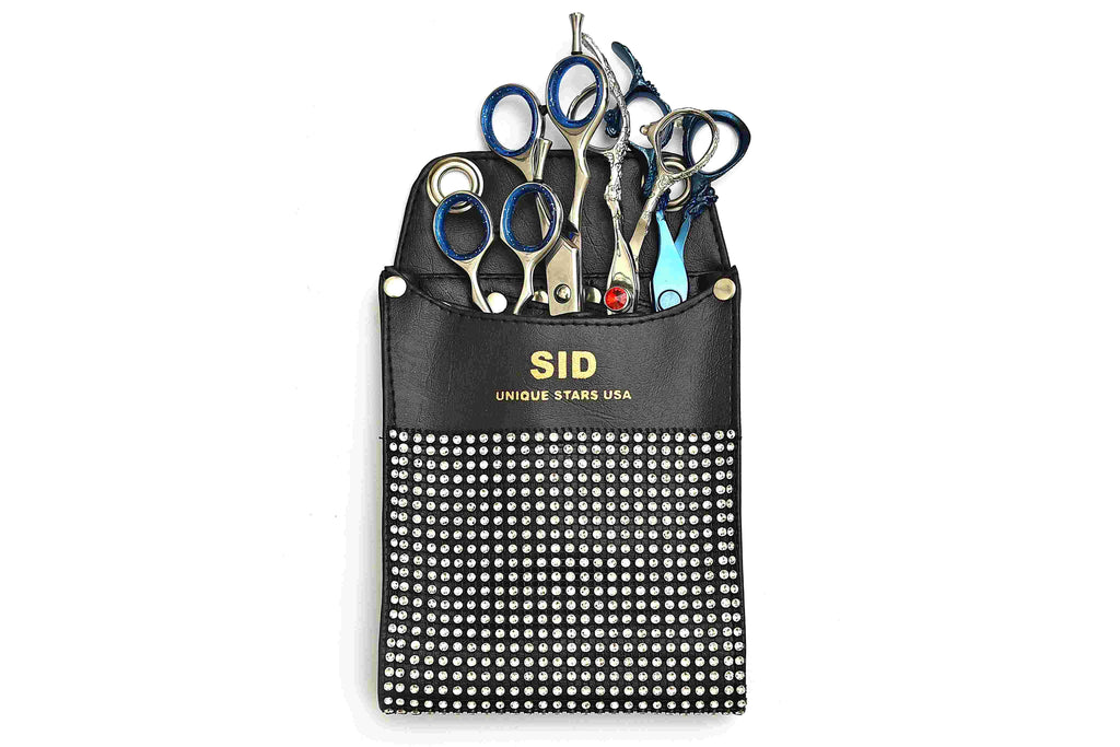 Black Leather White Dots Scissor Holster