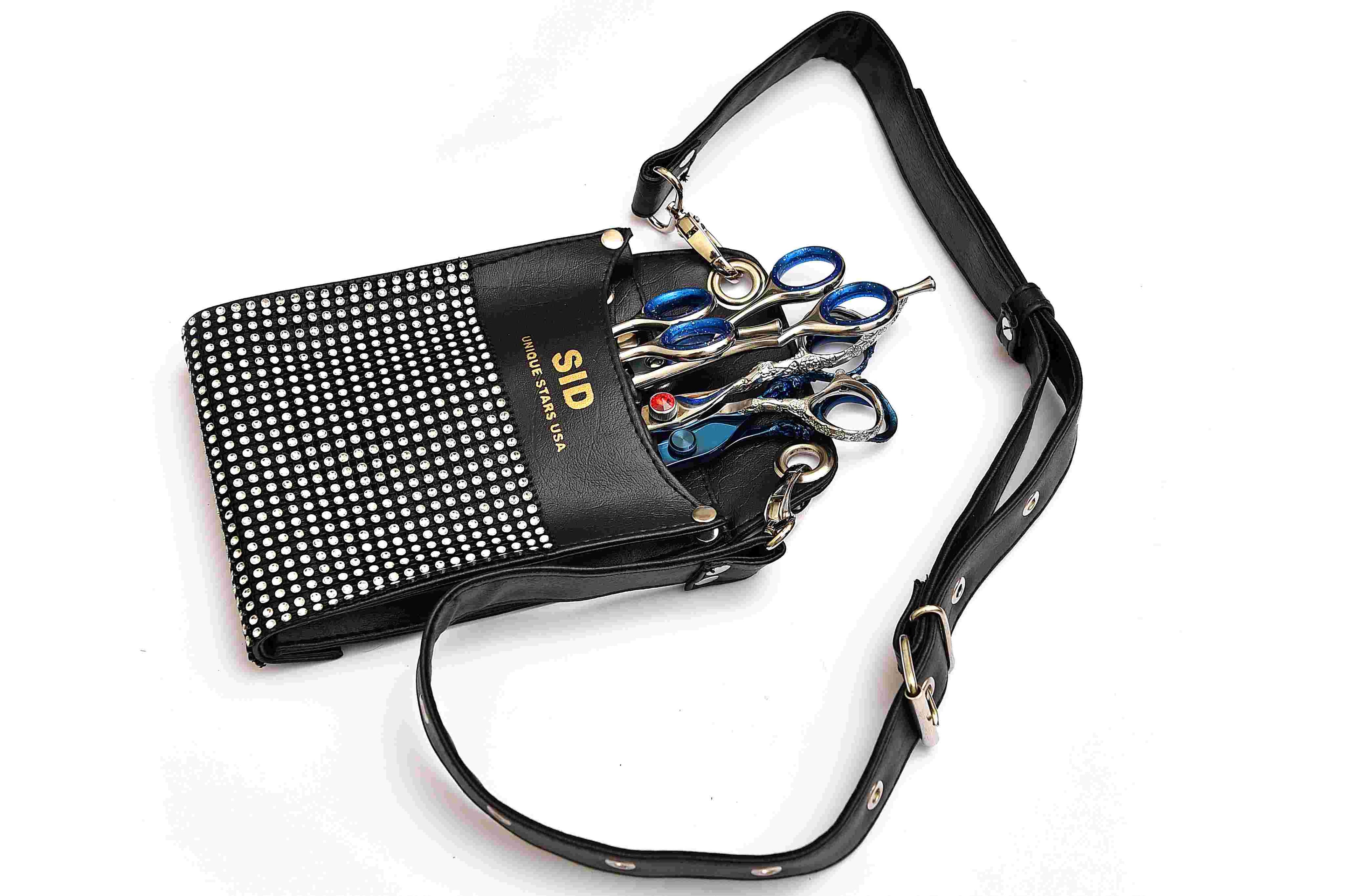 Black Leather White Dots Scissor Holster