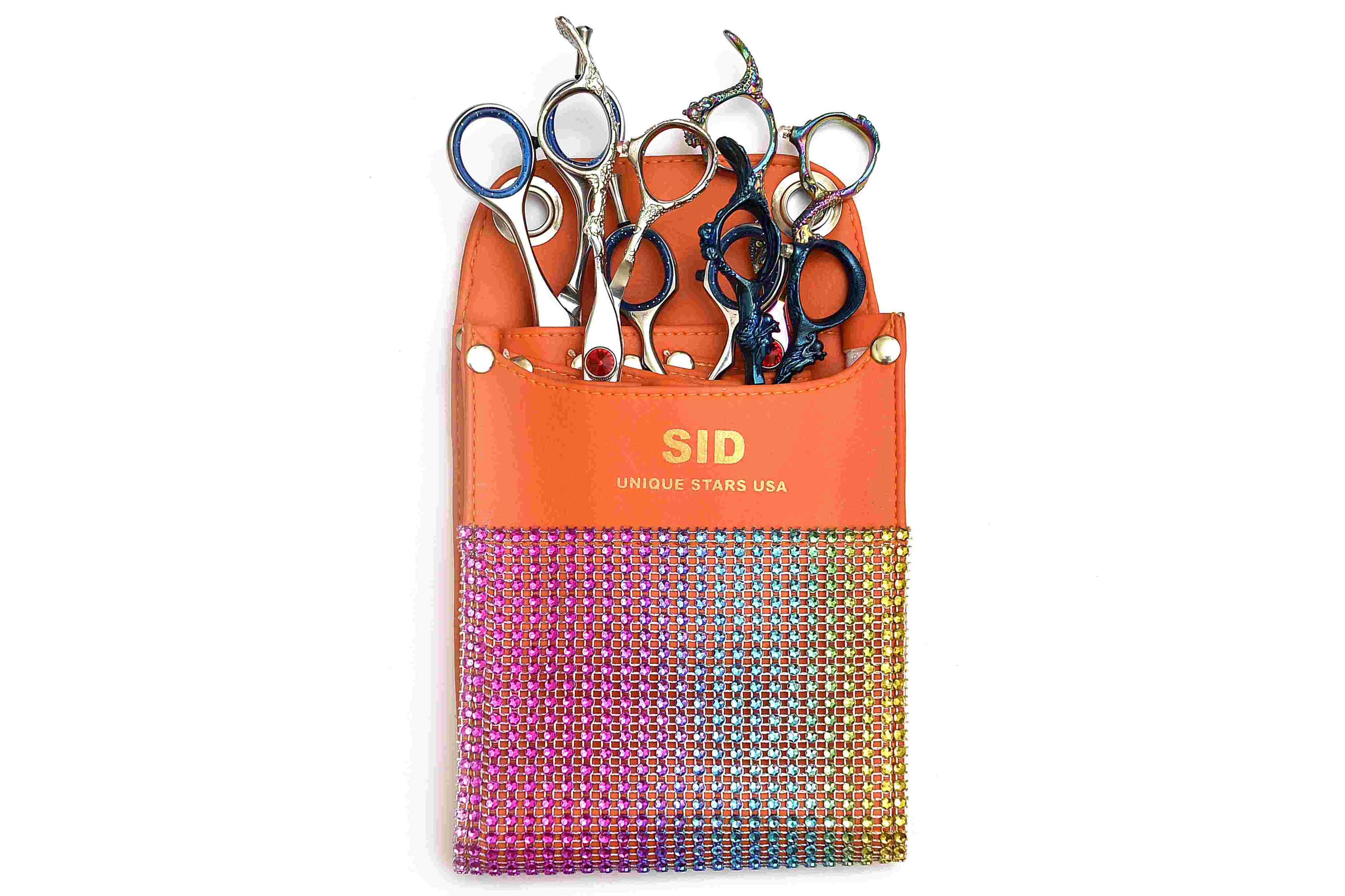 Orange Leather Rainbow Dots Scissors Organizer