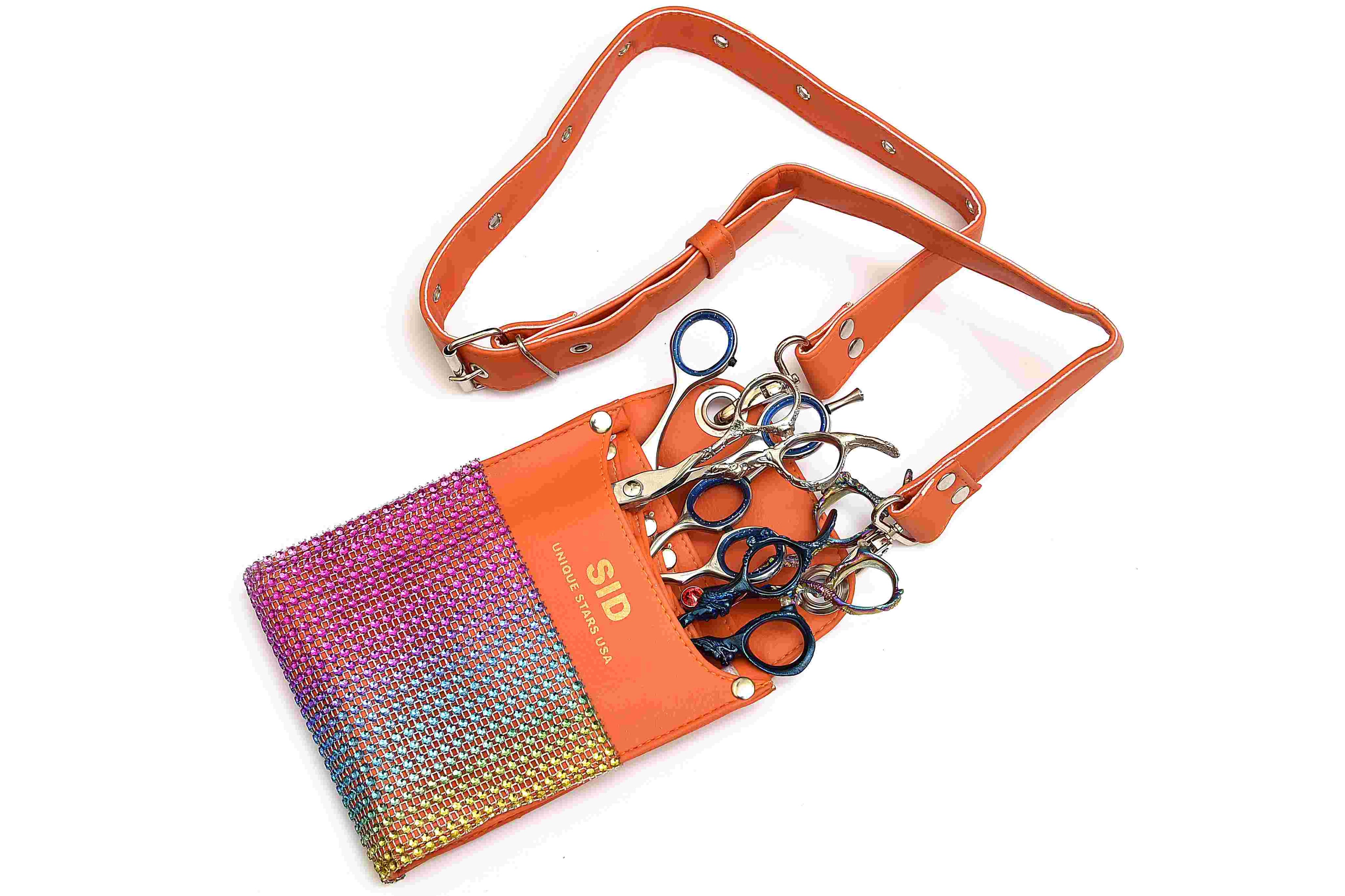Orange Leather Rainbow Dots Scissors Organizer