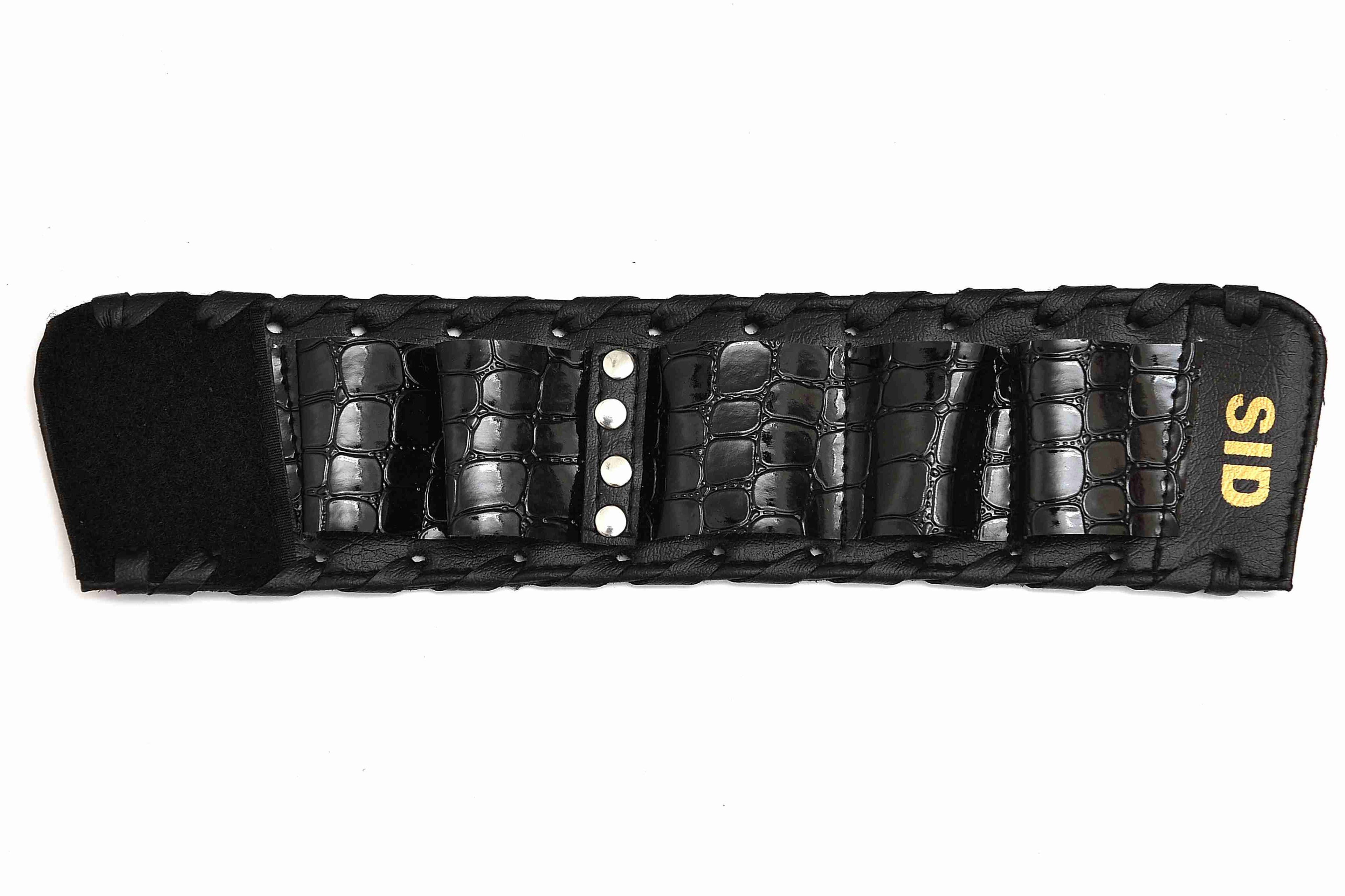 Crocodile Pattern Black Leather Scissors Organizer Bracelet