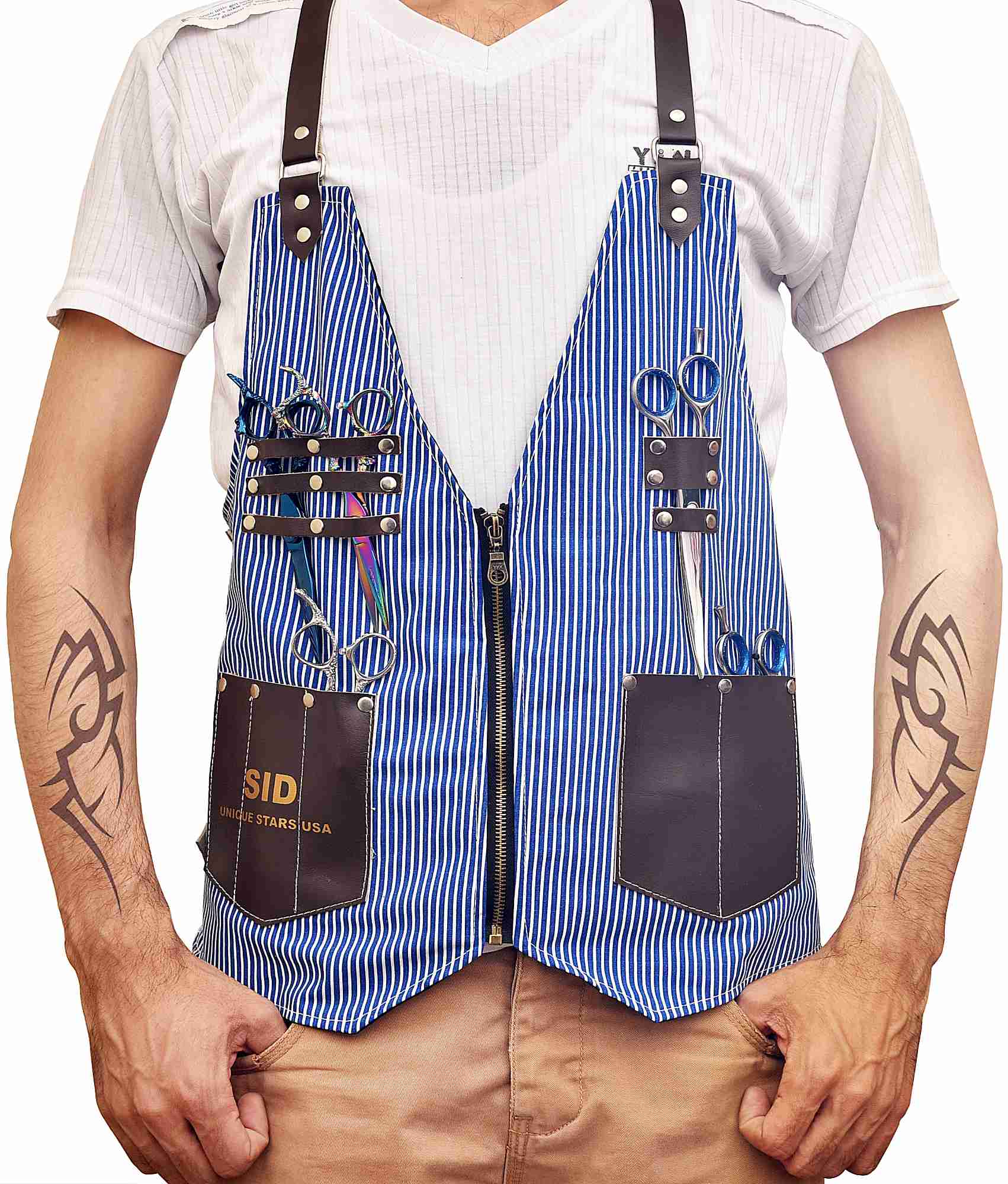 Blue Line Barber Vest Apron Waistcoat