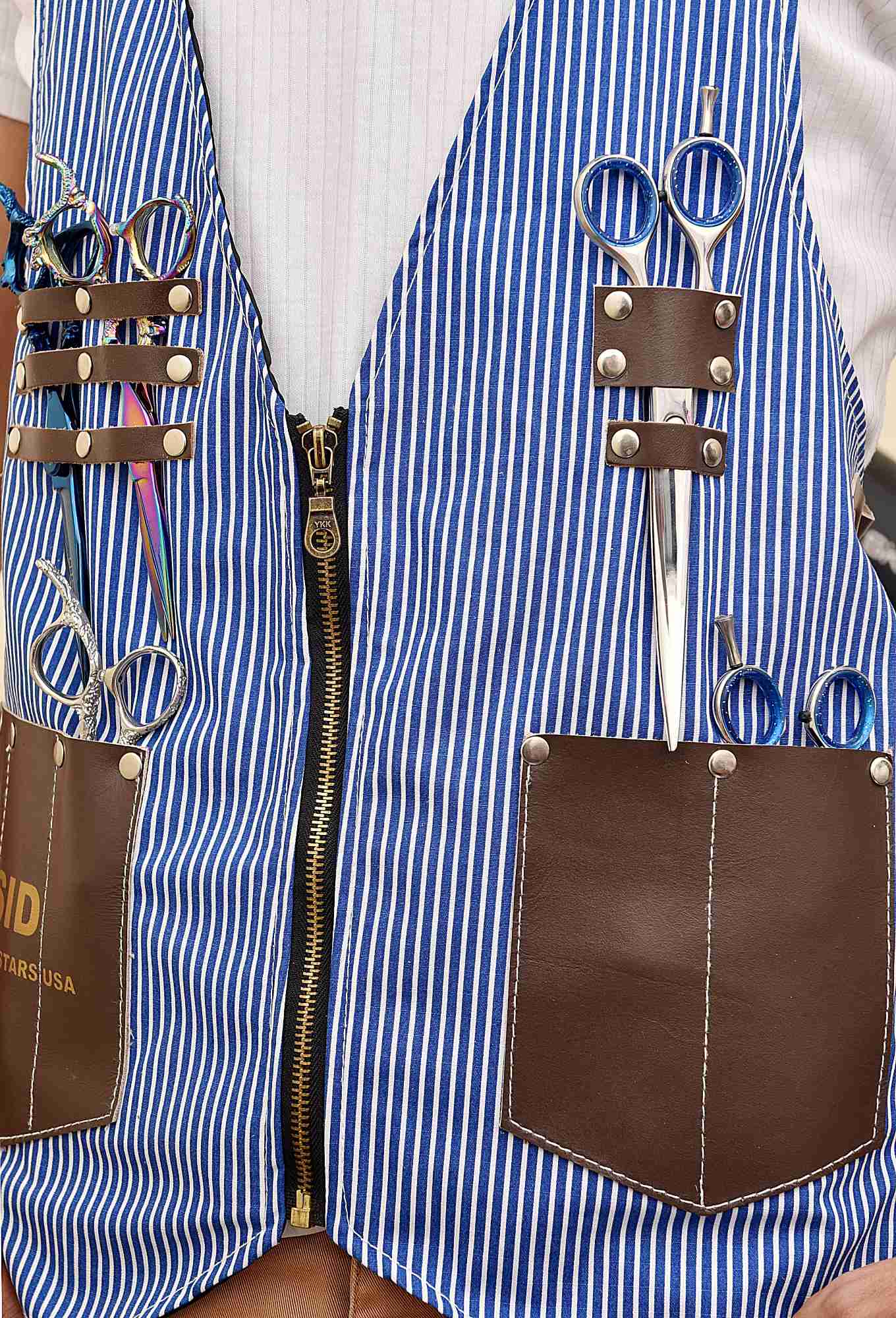 Blue Line Barber Vest Apron Waistcoat