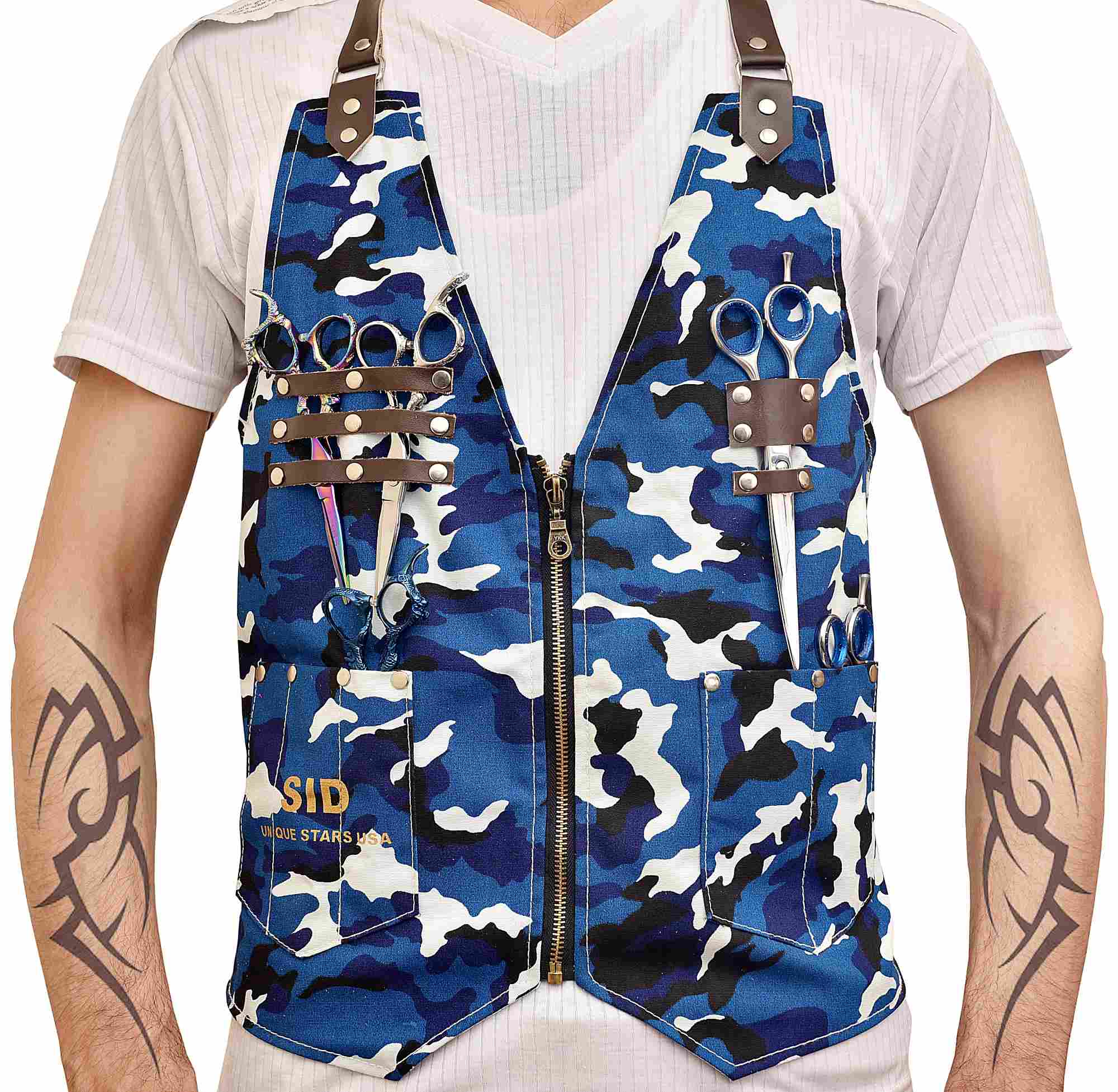 Blue Army Barber Vest Apron Waistcoat