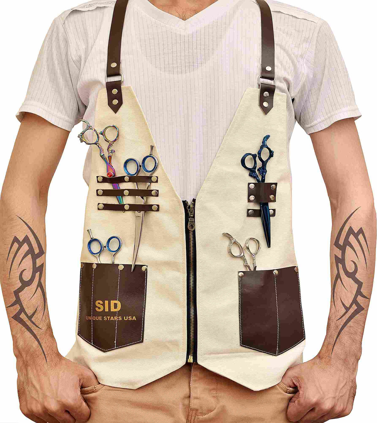Beige Barber Vest Apron Waistcoat