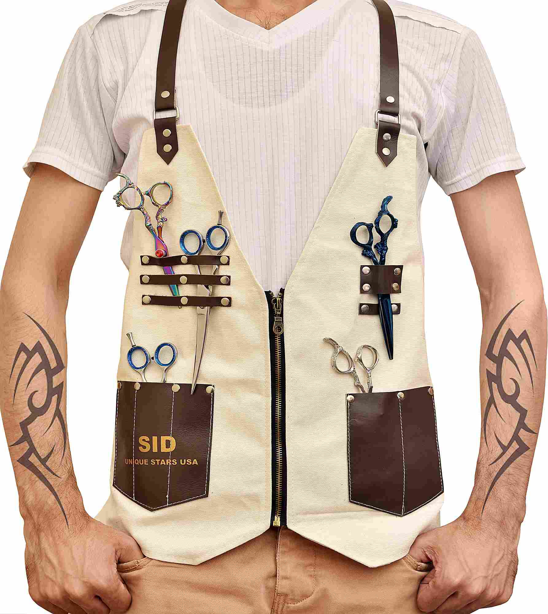 Beige Barber Vest Apron Waistcoat