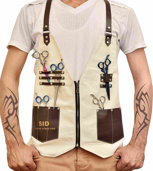 Beige Barber Vest Apron Waistcoat