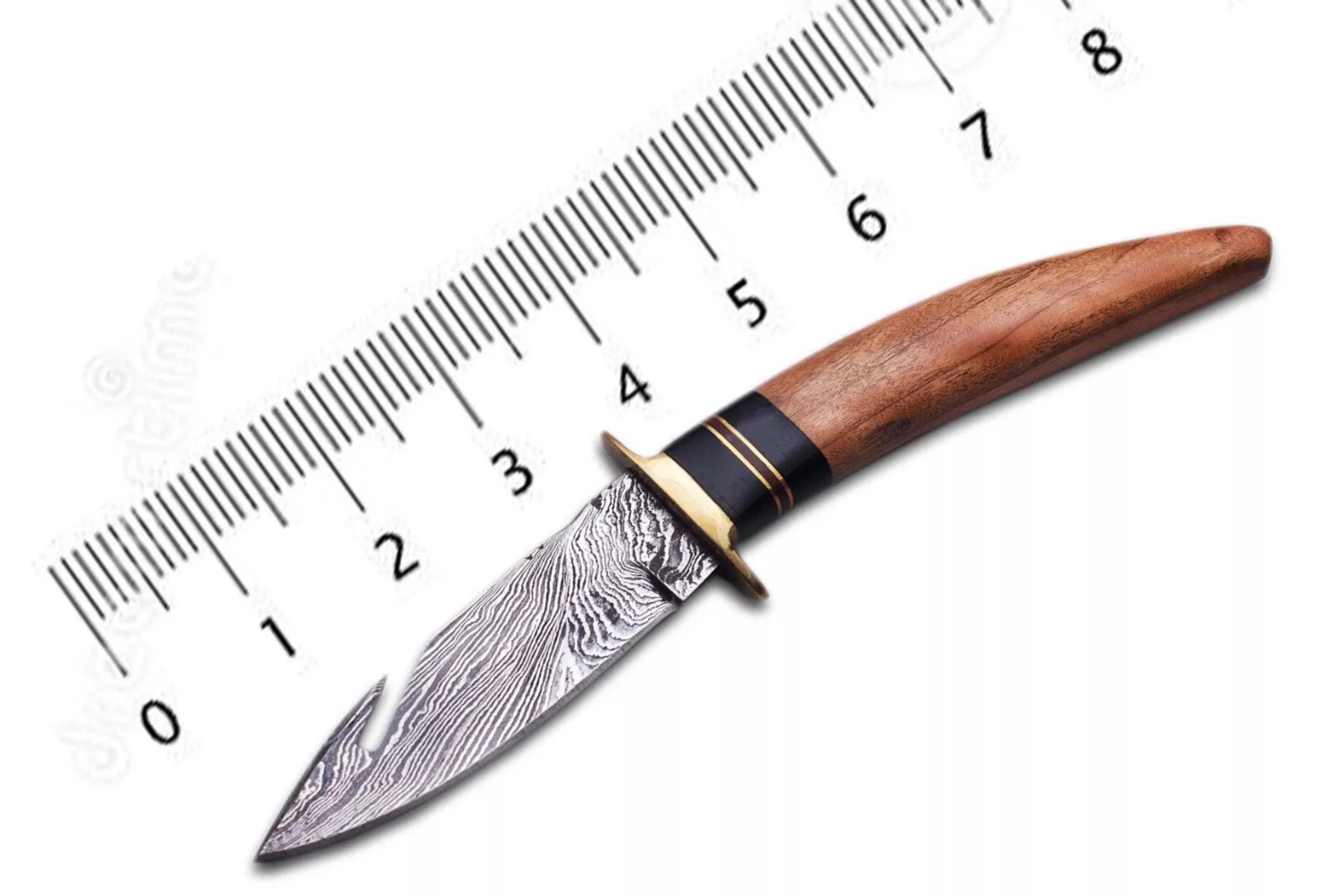 Damascus Steel Hunting Fixed Knife with Wooden Handle